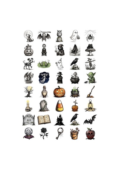 Cadılar Bayramı Karanlık Masalsı Sticker Seti 40 Adet Ajanda Scrapbook Journal Planner Çıkartma Çok Renkli