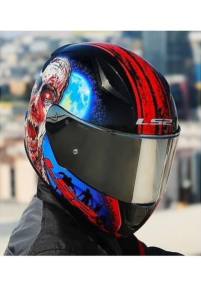 Ls2 Rapıd 2 Zombıe Fullface Motosiklet Kaskı Gri Camlı Kırmızı - Mavi