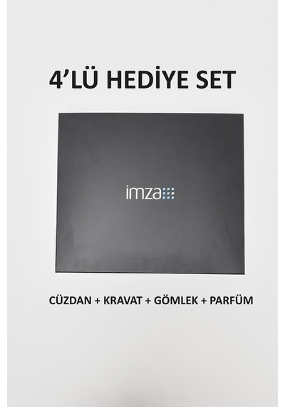 İmza Beyaz Gömlek Slim Fit, Kravat, Cüzdan, Parfüm 4'lü Set, Damat Bohçası, Hediye Seti, Düğün Set Beyaz