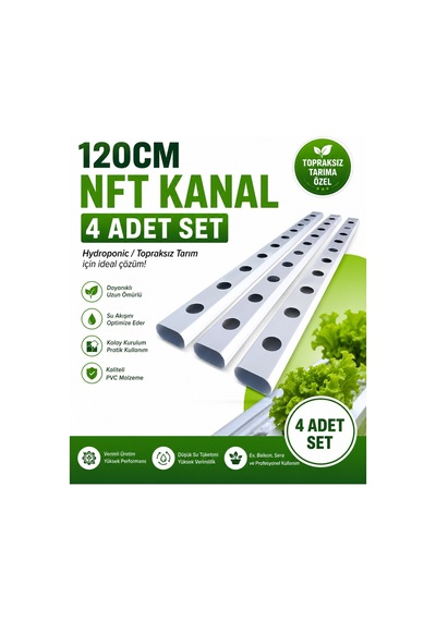 Topraksız Tarım Borusu Nft Kanalı 120 Cm 8 Delikli 80x50mm 4 Adet