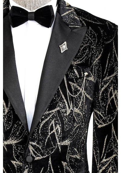 Wessi Slim Fit Simli Erkek Smokin Ceket - Siyah