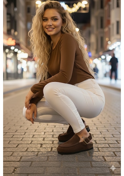 Manijero Alba Kadın Deri Bağcıksız Kahve Sabo Terlik
