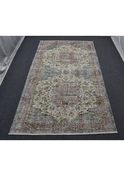 Zehra Abla Halı Vintage 4m2 El Dokuma Dekoratif Çift Göbekli Yün Halı 7156 Çok Renkli
