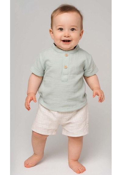 Bistyle 2li Takım Şortlu Müslin Turttelly Cool Mint-ekru