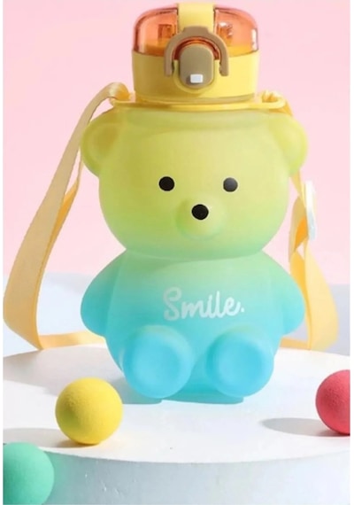 Smile Ayıcık Model Su Matarası Su Şişesi Suluk 800 Ml Bpa Içermez Suluk Turkuazsarı Turkuaz Plasti Diğer