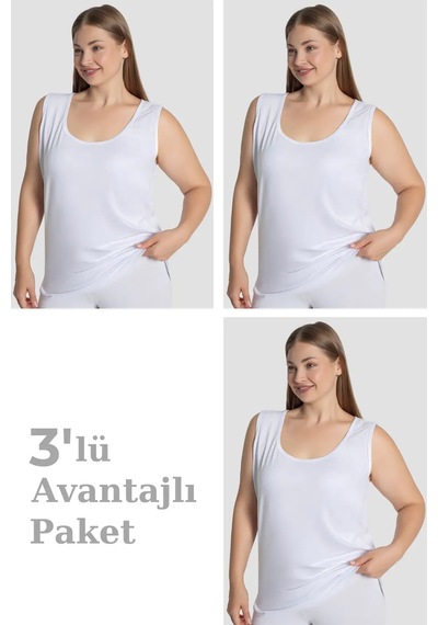 Hadpols Premium Kadın Pamuklu Büyük Beden Kalın Askılı Atlet 3'lü Paket Giyim Günlük Kombin Beyaz-3