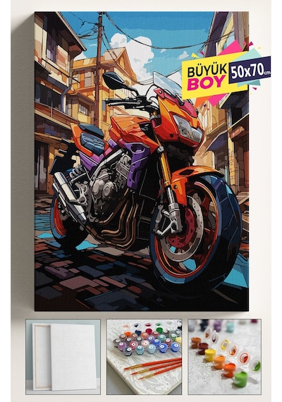Sayılarla Boyama Seti Numaralı Tuval Fırça Boya Dahil Kasnaklı Set 50x70 Cm - Ktmotor