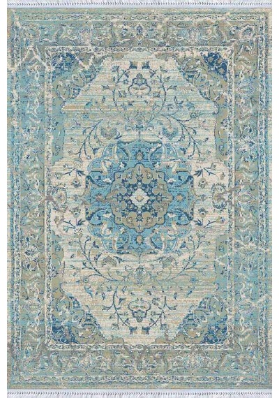 Mavi Klasik Göbekli Dokuma Pamuk Taban Kaymaz Kilim Klm029n11