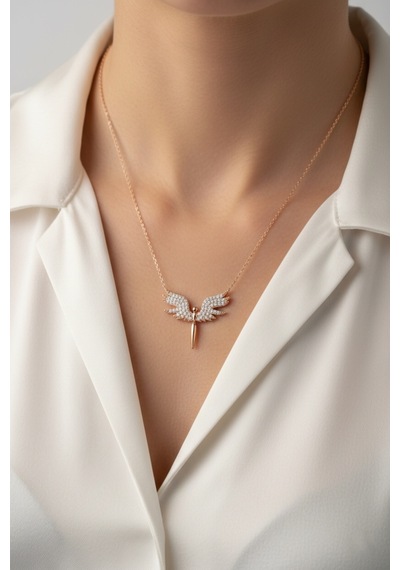 Çekirdekjewelry 925 Ayar Gümüş Mikail Melek Kolye Pembe