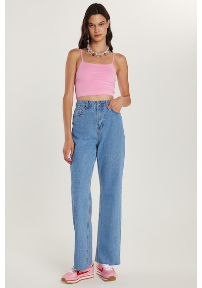 Tudors Kadın Regular Fit Cepli Geniş Paça Mavi Jean Kot Pantolon-34961 Mavi
