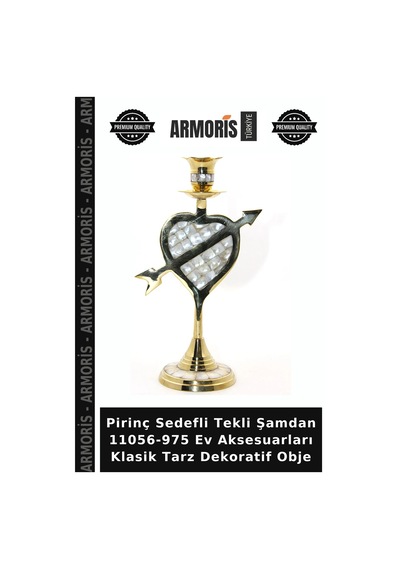 Pirinç Sedefli Tekli Şamdan 11056-975 Ev Aksesuarları Klasik Tarz Dekoratif Obje Çok Renkli