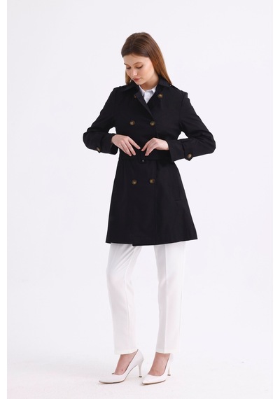 Pastelastore Esnek Pamuk Gabardin Kısa 80cm Omuz Apoletli Kemerli Kadın Trençkot 1120 Siyah Pastelastore Esnek Pamuk Gabardin Kısa 80cm Omuz Apoletli Kemerli Kadın Trençkot 1120 Siyah