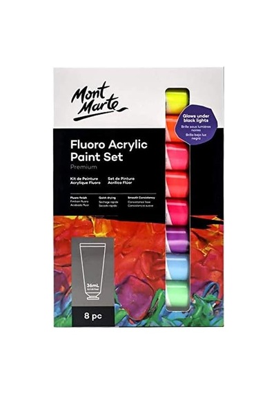 Fluoro Akrilik Boya Seti, 8 X 1 Oz 36 Ml Tüp, 8 Renk, Tuval, Kart, Kağıt Ve Ahşap Dahil Olmak Üzere Çoğu Yüzey Genel