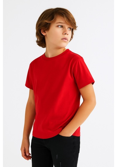 Esila Kids Çocuk Tişört Unisex Kısa Kollu Pamuklu Kırmızı