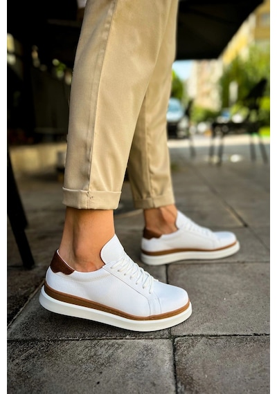 Mn979 - Santoni Gbt Spor Erkek Ayakkabı Beyaz/taba Beyaz-taba