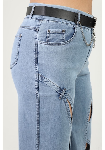 Zanessi Fashıon Büyük Beden Denim Yüksek Bel Kemerli Dekolteli Bol Paça Kadın Pantolon Mavi Zanessi Fashıon Büyük Beden Denim Yüksek Bel Kemerli Dekolteli Bol Paça Kadın Pantolon Mavi
