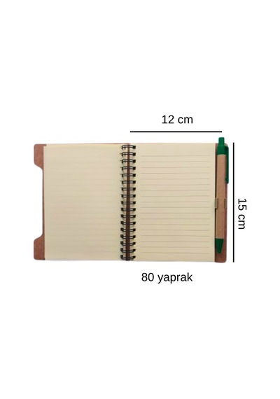 A6 Boy 80 Yaprak Çizgili Sert Kapak Postijli Kalemli Not Defteri 12x15 Cm Saman