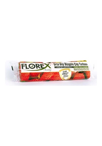 Florex 60 Litre Büzgülü Çilek Kokulu Çöp Torbası Poşeti / 65 X 70 Cm. - 10x5 Rulo / Paket