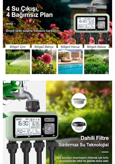 4 Çıkışlı Dijital Bahçe Sulama Zamanlayıcısı - Akıllı Otomatik Sulama Sistemi
