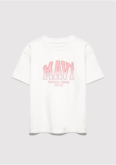 Mavi - Mavi Logo Baskılı Ekru Tişört 7610386-70057 Ekru