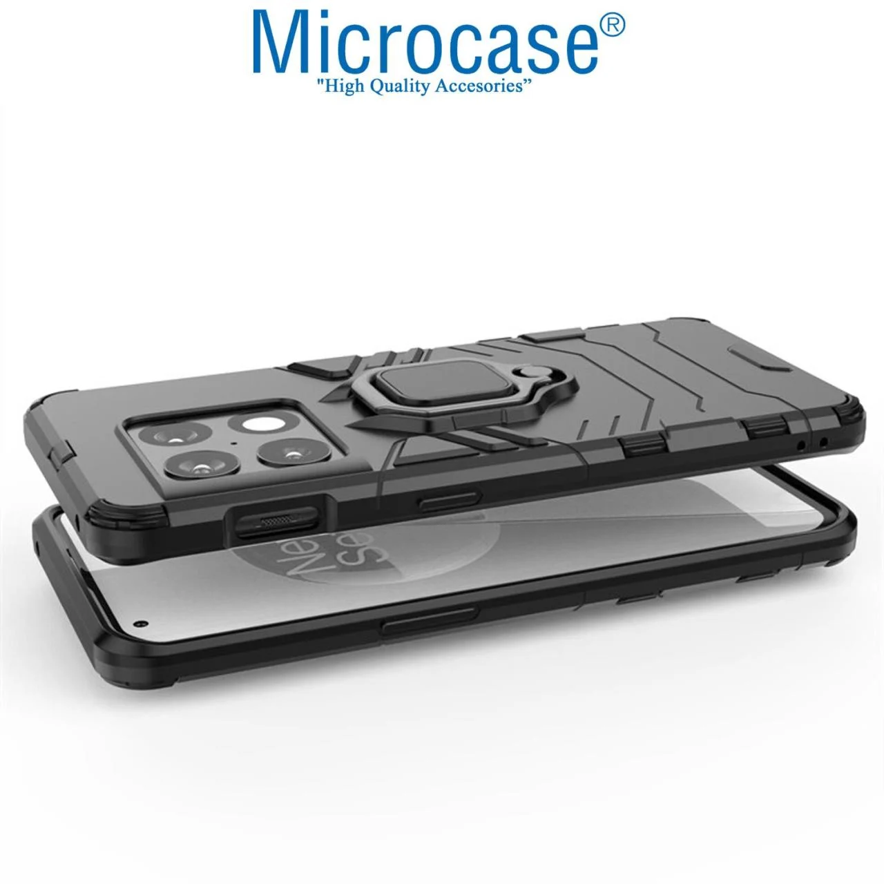 Microcase Oneplus 10 Pro Batman Yüzüklü Armor Kılıf - Siyah