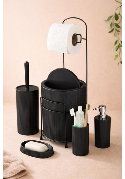Luxury Black Collection Premium 6 Parça Banyo Aksesuar Seti Siyah
