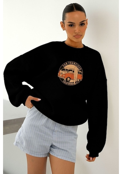Benroma 3 İplik Penye Unisex San Francısco Baskılı Sweat SIYAH
