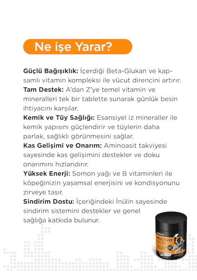 Cutepet Multivit Köpek Vitamin Ve Mineral Tableti 60 Adet Günlük Bağışıklık, Enerji Ve Genel Sağlık Desteği