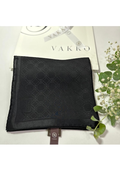 Vakko 90x90 Jakarlı Saf İpek Eşarp - 05493 - 68x200 / Siyah Siyah