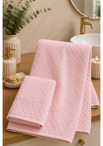 Kristal 2 Li Banyo Havlu Seti 50 90 Baş Havlusu + 90 150 Banyo Havlusu - Pembe