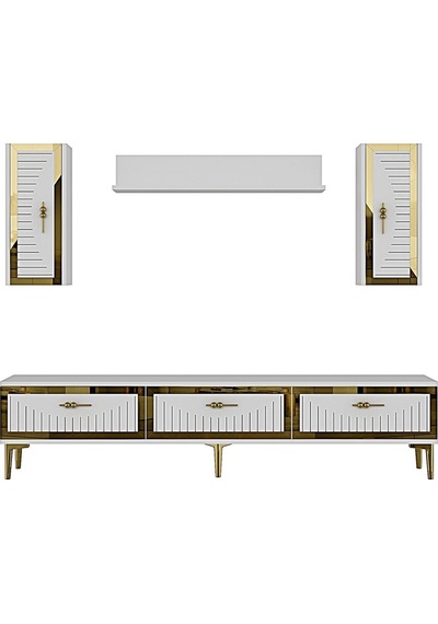 Tvr1801b - Tuna Tv Ünitesi Beyaz Gold 180cm Beyaz