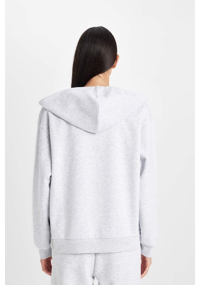 Defacto Relax Fit Kapüşonlu Basıc Kalın Fermuarlı Sweatshirt C1809AX26SP Gri