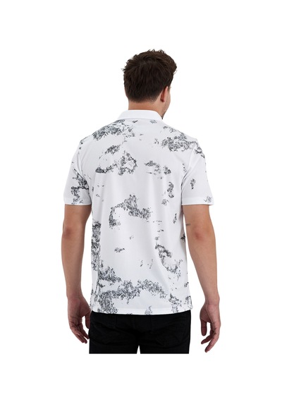 Gölge Desenli Spor Polo Yaka Erkek Kısa Kol Tişört Beyaz