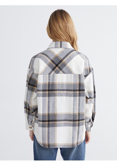 Lcw Comfort Gri Ekose Oversize Kadın Gömlek