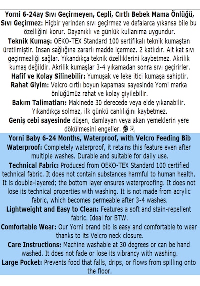 Yorni 2 Adet Ekonomik Set, 6-24 Ay Zoo Ve Sea Desen, Sıvı Geçirmeyen, Cepli, Cırtlı Mama Önlüğü, Önlük Beyaz