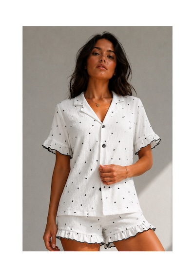 Fit Women Kadın Süprem Gömlek Şort Düğme Beyaz Pijama Takımı