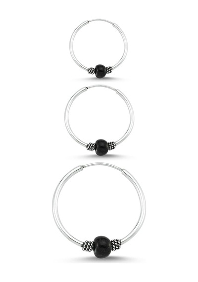 Takı Dükkanı Boncuklu Gümüş Halka Küpe Kombin 10mm + 12mm + 16mm wsk09t