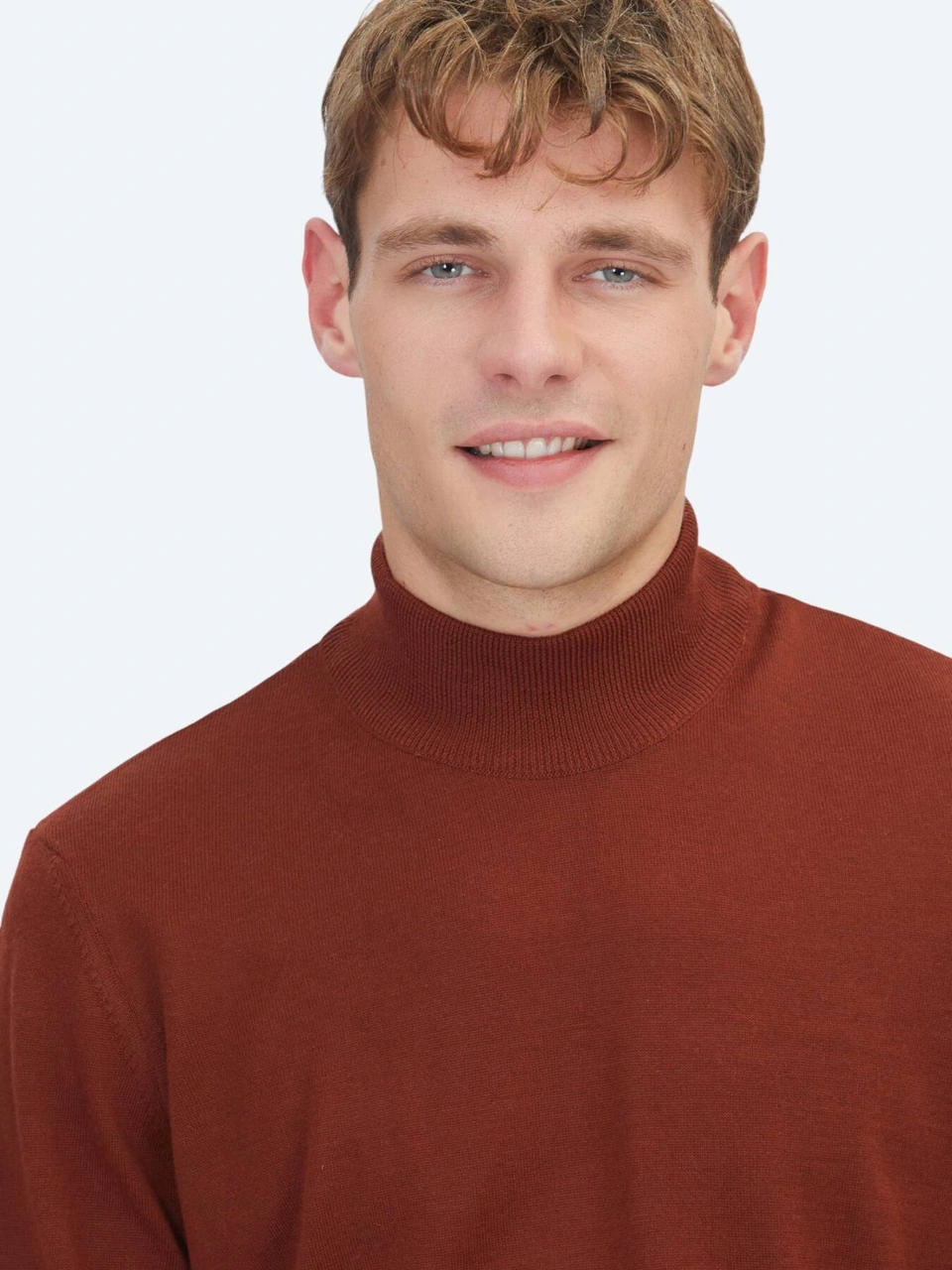 Kip Kiremit Yarım Balıkçı Yaka Jakarlı Yün Karışımlı Triko Kazak Kiremit