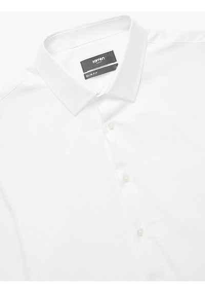 Koton Slim Fit Yarım İtalyan Yaka Beyaz Erkek Gömlek 7wam60036hw
