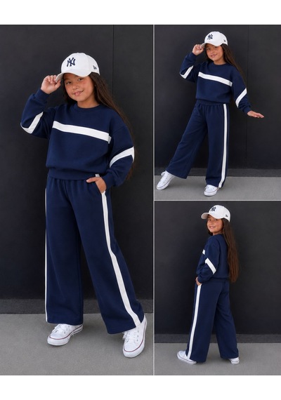 Kokoş Bebe Şerit Detaylı Oversize Kız Çocuk Eşofman Takımı - 3/10 Yaş - 31781 Lacivert