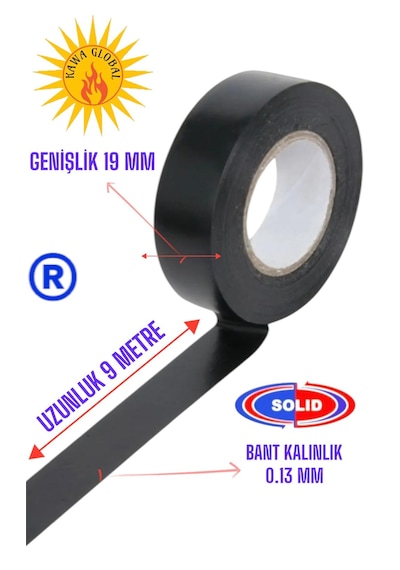 Elektrik İzole Bant Solid Pvc Siyah Renk Elektrikçi Kablo Bandı