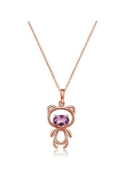 Brezza Lusso Jewelry Ayıcık Gümüş Minik Kolye Rose Renk Mor Taşlı 42 CM