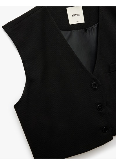 Koton Düğmeli V Yaka Kolsuz Crop Blazer Yelek Siyah 6wak20005pw Siyah
