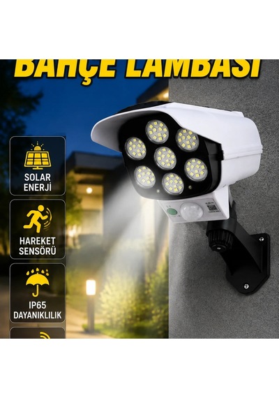 Güneş Enerjili Kamera Görünümlü Bahçe Lambası Hareket Sensörlü Ve Uzaktan Kumandalı