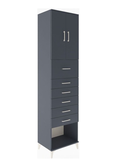Hyperion Dolap 2 Raflı 6 Çekmeceli 2 Kapaklı 60x44x243 Antrasit-antrasit Antrasit