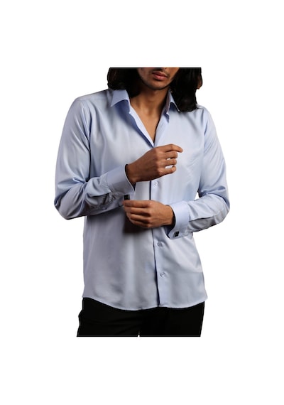 Dicotto Mavi Dar Kesim Micro Kumaş Kol Düğmeli Slim Fit Erkek Gömlek - 201-4 001