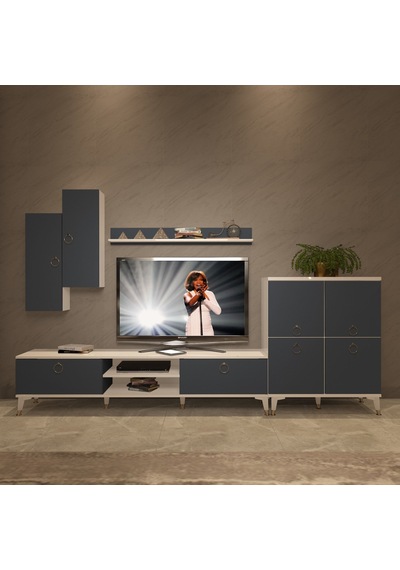 Decoraktiv Eko 6 Mdf Dvd Gold Tv Ünitesi Tv Sehpası Beyaz - Antrasit