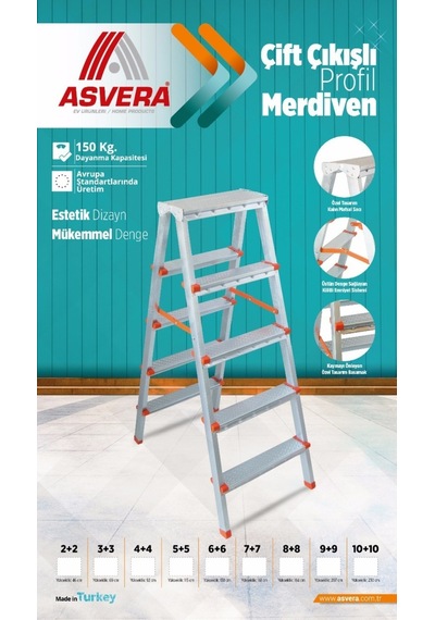 Asvera - 5+5 Basamaklı Çift Çıkışlı Profil Merdiven Ev, Bahçe, İşyeri İçin Uygun
