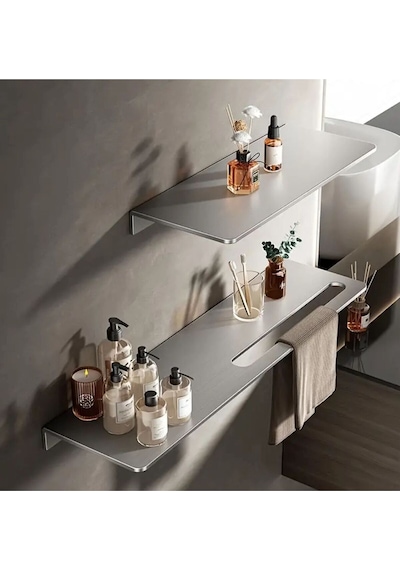 Gkd Dekoratif Paslanmaz Çelik Raf, 50cm-30cm 2 Adet Modern Banyo Havlu Askısı Ve Depolama Ünitesi Gri