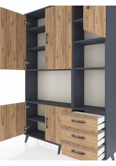 Arges Dolap 9 Raflı 3 Çekmeceli 5 Kapaklı 132x30x195 Antrasit-çam/çam Atlas Çam/atlas Çam Arges Dolap 9 Raflı 3 Çekmeceli 5 Kapaklı 132x30x195 Antrasit-çam/çam Atlas Çam/atlas Çam